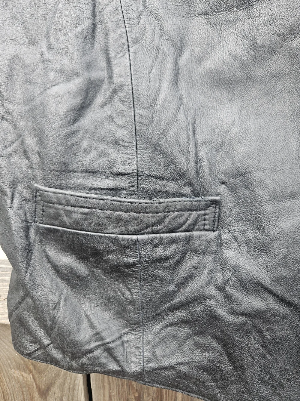 Roundtree & Yorke Black Genuine Leather Button Front Vest Mens L  Moto Biker VTG